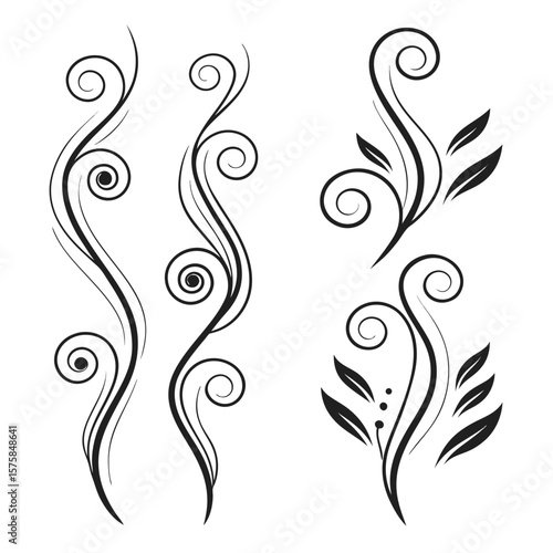 Elegant Floral Swirl Designs Set of Four Vector Illustrations