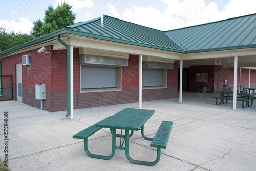 Closed concession stand at a public park