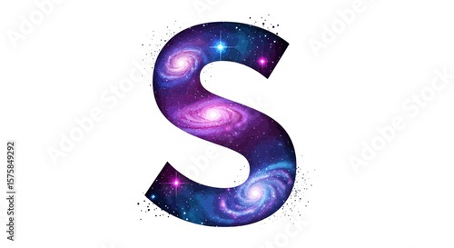 Vector letter s galaxy space illustration cosmic background alphabet initial typography design celestial theme art