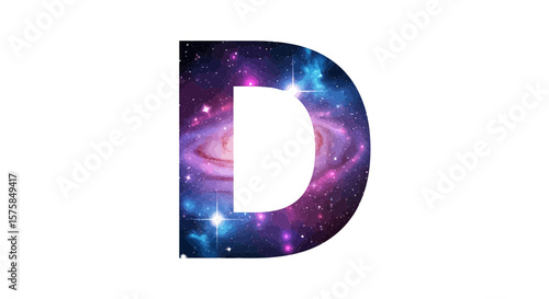Vector letter d galaxy space nebula cosmic alphabet design outer space themed typography celestial initial art