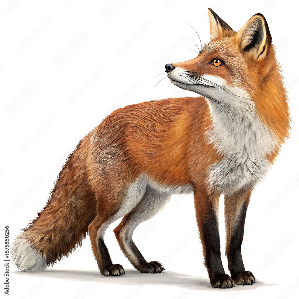 Fototapeta premium Red fox vulpes standing on white background young wild mammal portrait isolated studio shot