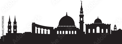 Islamic mosque architecture silhouette with domes and minarets vector