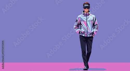 Futuristic illustration of modern fashion with virtual reality elements for tech-savvy brands and events