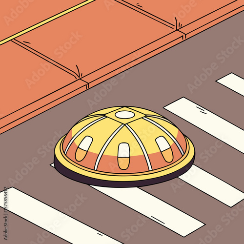 Reflective road stud on crosswalk in urban environment  