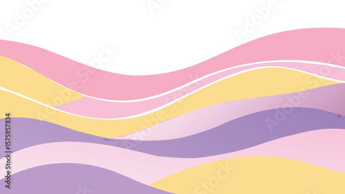 Abstract pastel landscape with wavy layers in pink yellow and purple creating a soft background effect