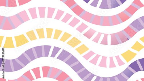 Pastel colored wavy bands with white separators creating a playful and decorative pattern design
