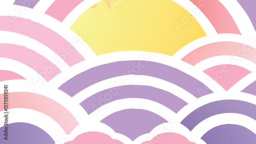 Pastel colored arches in a repeating pattern with yellow, pink and purple hues creating a cute design