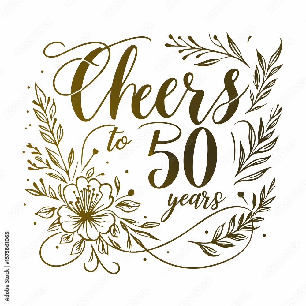 Obraz premium Elegant 'Cheers to 50 Years' Floral Calligraphy Vector Design