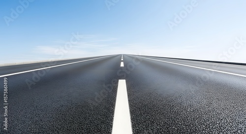 Asphalt Road Perspective: White Lines Under Pale Blue Sky, Journey Ahead