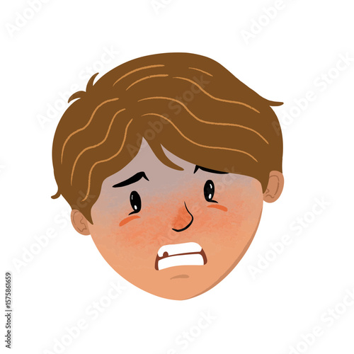 Cartoon illustration of a boy with a scared expression