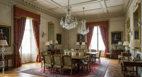 Formal dining room with ornate details