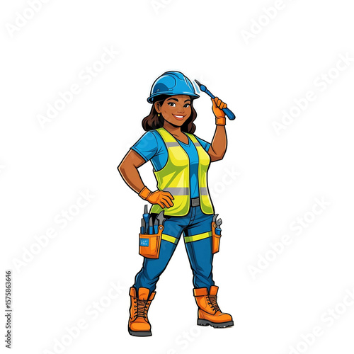 cartoon construction woman