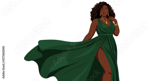 Empowering illustration of plus-size women's fashion for body positivity campaigns and inclusive branding