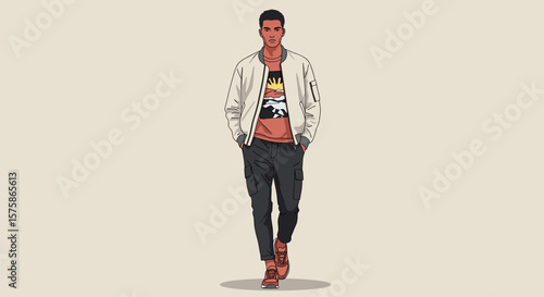 Stylish illustration of youth men's street fashion for urban brands and contemporary marketing campaigns