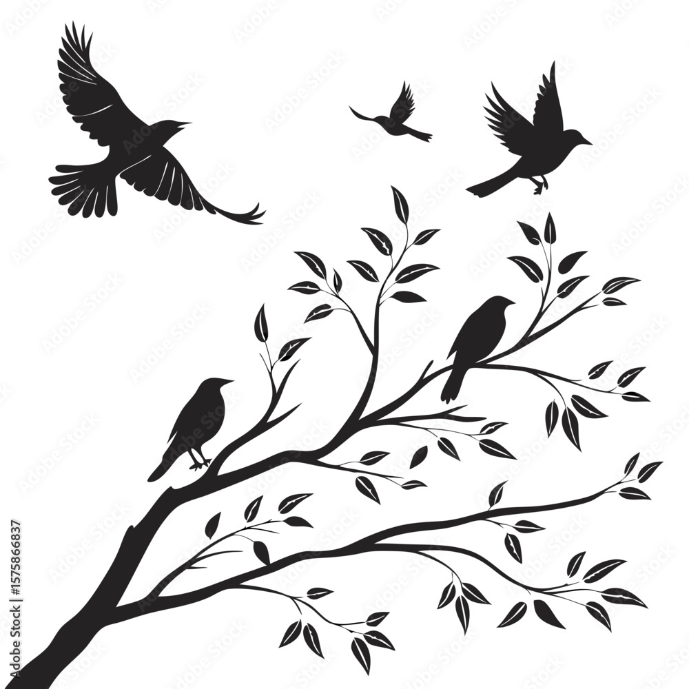 Fototapeta premium Flying Bird Silhouettes Vector Set with Minimal Line Details for Logos and Tattoos