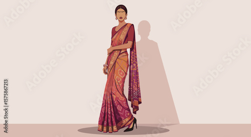 Beautiful illustration of Indian traditional fashion for cultural celebrations and ethnic fashion brands