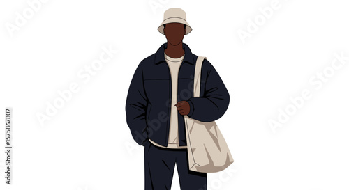 Trendy illustration of men's streetwear for fashion brands and urban lifestyle marketing