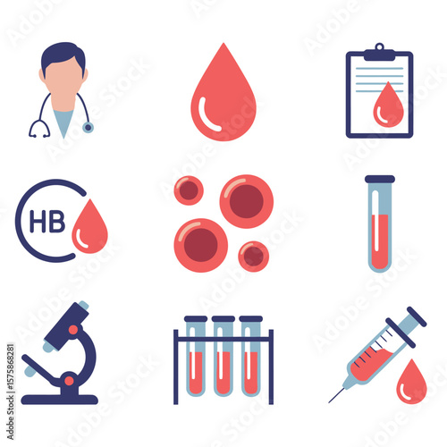 Medical icons blood test doctor and laboratory equipment