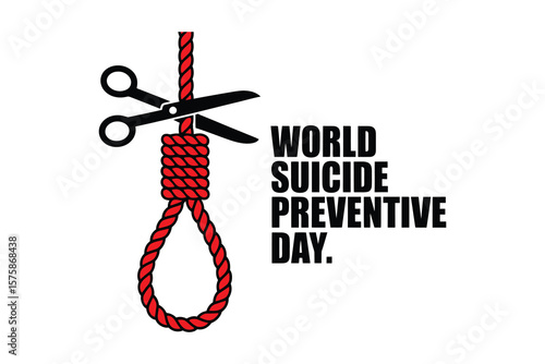 Scissors cutting red rope noose World Suicide Prevention Day