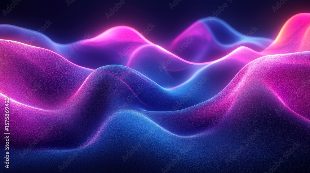 Obraz premium Abstract Wavy Surface with Neon Glows