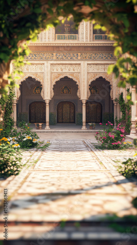 Wallpaper Mural Beautiful courtyard surrounded by intricate architecture and vibrant flowers at a historic location during daylight hours Torontodigital.ca
