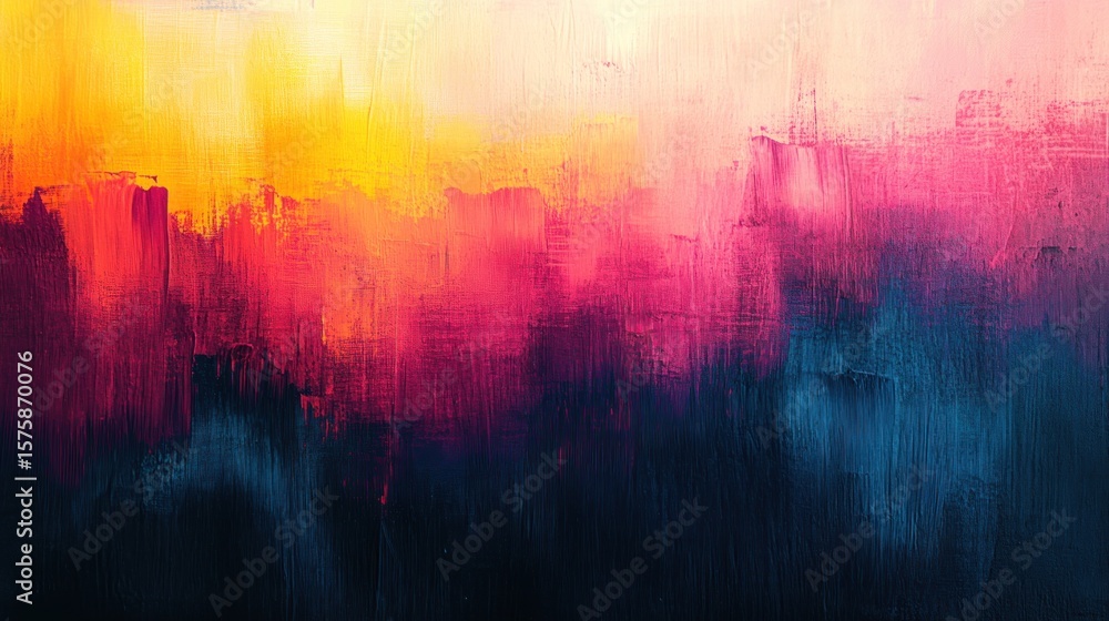 Naklejka premium Abstract Canvas Painting with Yellow, Red, and Blue Paint Strokes