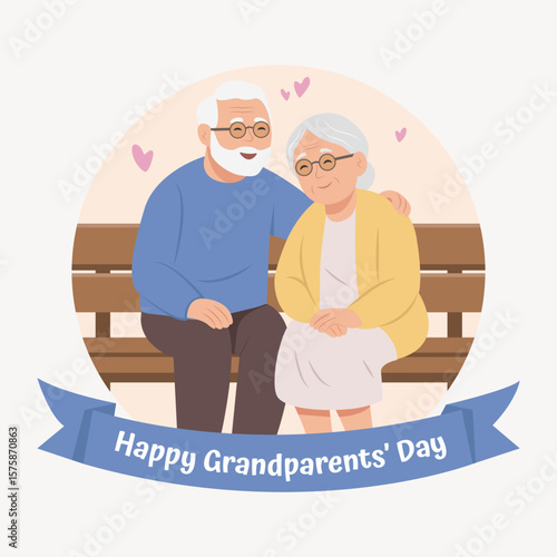 Happy Grandparents Day card.Grandmother and grandfather together. Happy retirees, grandparents. Vector illustration in flat style