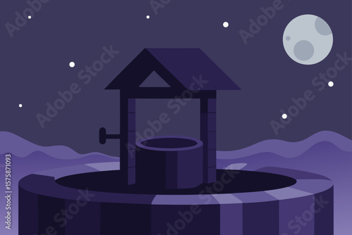 Ancient Cursed Well in a Moonlit Desolate Village