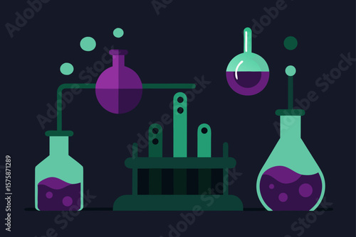Dark Laboratory with Bubbling Beakers and Strange Equipment
