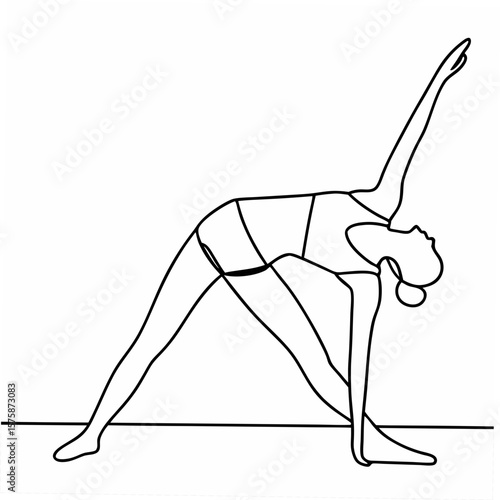 Woman performing triangle pose yoga stretching