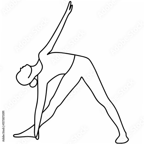 Woman performing triangle pose yoga stretching