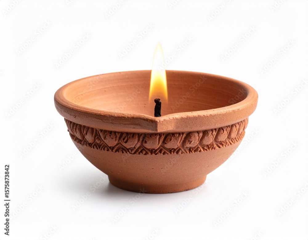 Handcrafted Clay Diya Lamp with Unlit Wick, festive mockup object Handcrafted Clay Diya Lamp with Unlit Wick, festive mockup object