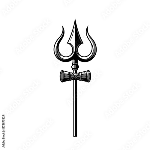 Illustration of a trident with a damaru instrument silhouette