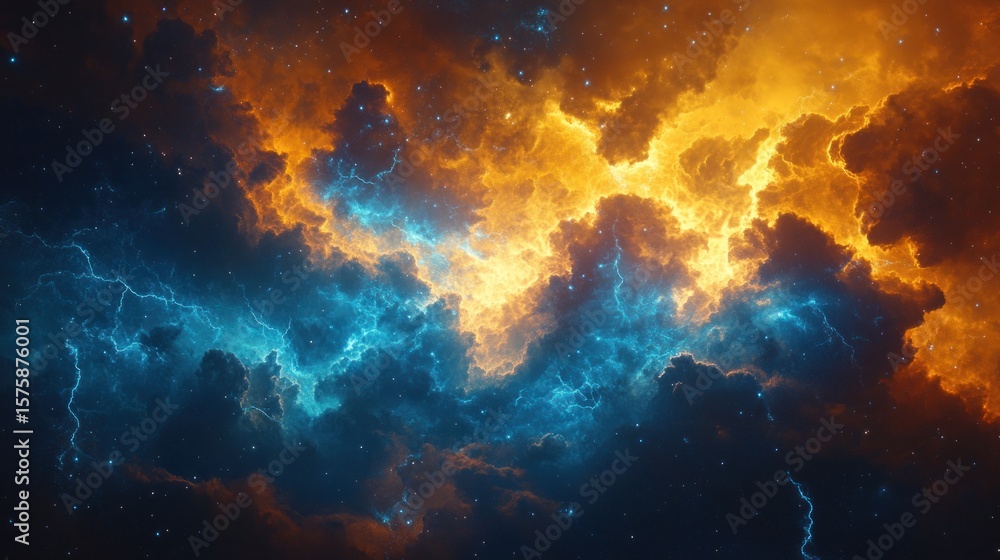 Fototapeta premium Cosmic Clouds of Orange and Blue with Scattered Stars