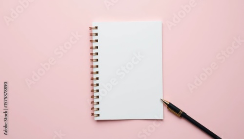 Blank notepad and pen on pink background