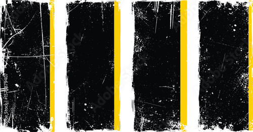 Linocut, relief block printing rectangle 2:3 shapes rough grunge textures set. Black linocutting textured backgrounds collection, text frames. Paint roller worn scuffed stains, lino ink grungy