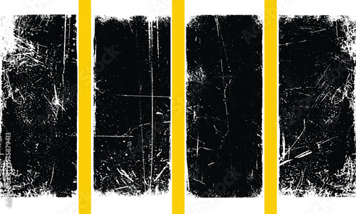 Linocut, relief block printing rectangle 2:3 shapes rough grunge textures set. Black linocutting textured backgrounds collection, text frames. Paint roller worn scuffed stains, lino ink grungy