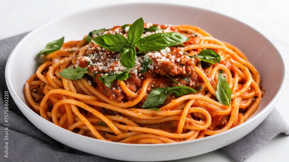 Delicious Bowl of Spaghetti with Meat Sauce in Cozy Italian Setting Delicious Bowl of Spaghetti with Meat Sauce in Cozy Italian Setting