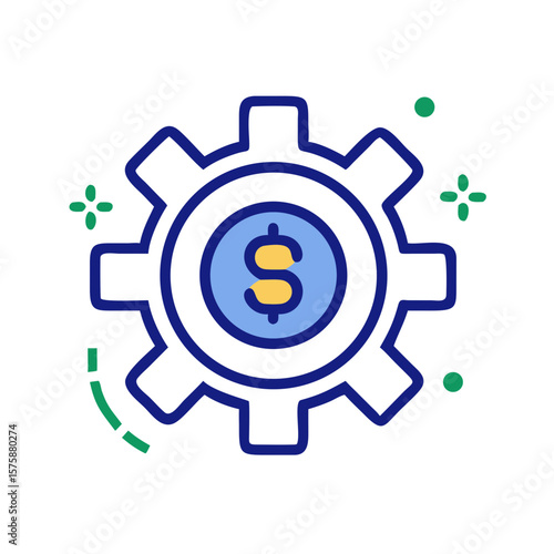 Gear with dollar symbol inside, representing financial automation, settings control, economic system and business process
