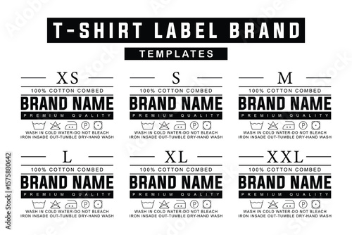 Minimalist T-Shirt Label Tag Template Set for Clothing Brand Sizes XS to XXL