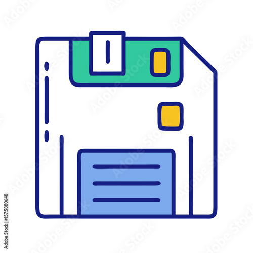 Illustration of a floppy disk, representing old-school data storage, saving files, digital backup and memory format, no background
