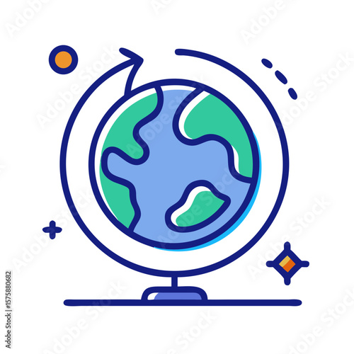 Illustration of classic globe on a stand, representing geography, education, global view, environmental studies and world awareness, no background
