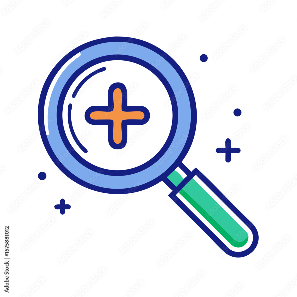 Fototapeta premium Magnifying glass with plus symbol, representing zoom in function, search enhancement, visual aid and digital focus tool, no background 