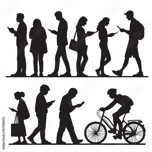 People Using Mobile Devices Silhouettes: Digital Lifestyle