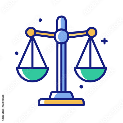 Balanced scale icon in flat elegant style, representing justice, law, fairness, legal decision-making and ethical equilibrium, no background
