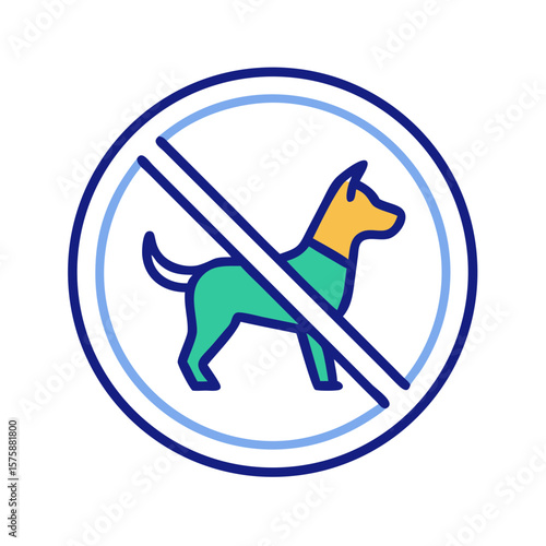 Flat icon of dog with prohibition symbol, representing pet restriction, no dog zone, public area policy and animal access control, no background
