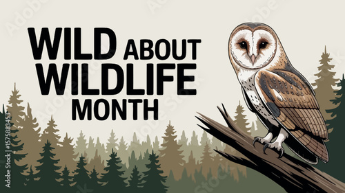 Canvas Print Wild About Wildlife Month with Owl Illustration