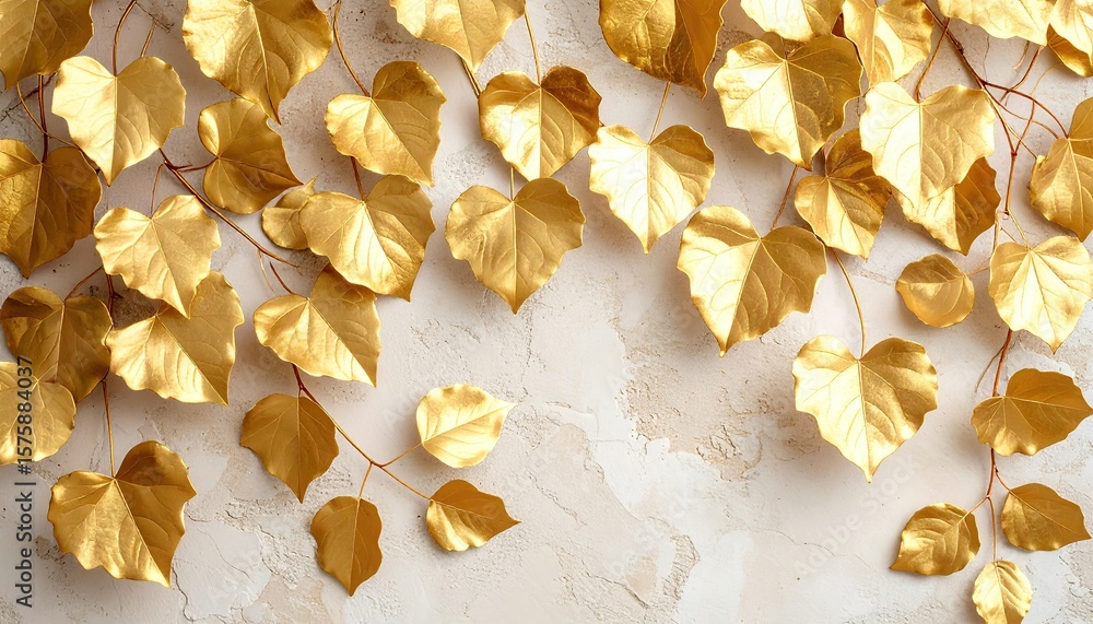 Fototapeta premium Gold leaf vines on beige surface
