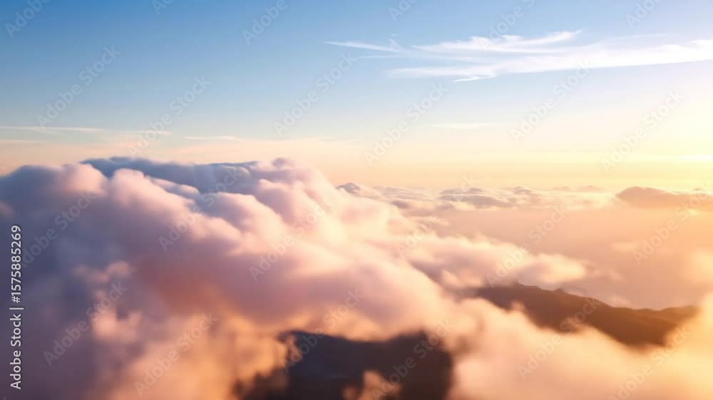 Aerial view of fluffy clouds at sunrise or sunset, beautiful sky landscape Aerial view of fluffy clouds at sunrise or sunset, beautiful sky landscape