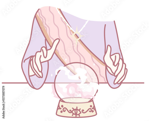 A captivating illustration of a mystical fortune teller using a crystal ball, evoking mysticism and magic